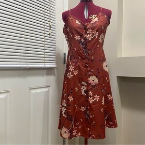 Pat Pat Women Floral Satin Slip, button front Spaghetti strap Dress. Size S.